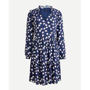 J. Crew Women’s tiered floral midi dress Tie neck Medium size Navy purple